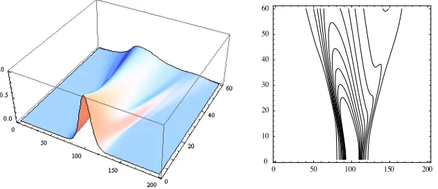 Figure 3.Pulse evolution picture and corresponding contour plot(sech pulse).