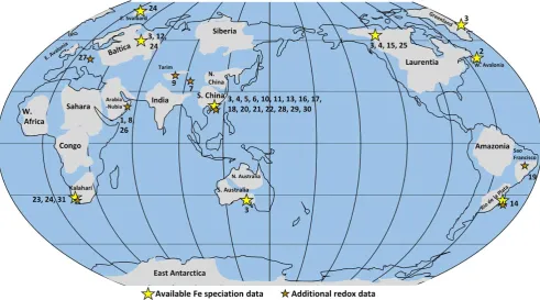 FIGURE 2 Sections with local palaeoredox proxy data (map modified after Li et al., 2013)