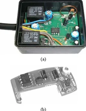 Figure 14. Beacons RF transceiver modules. (a) Imple- mented reception module; (b) Implemented transmission module