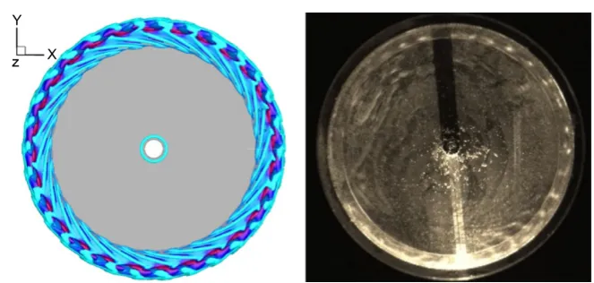 Figure 7. Spiral vortex of negative progressive wave (hd = 30.0 mm, Re = 15,000, ts = 30 s)