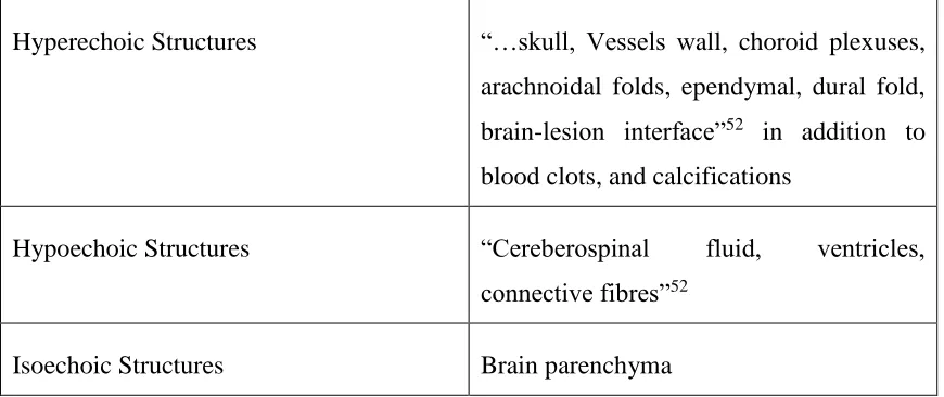 Table 2: Neurosurgical ultrasound semieology per Prada et al. 