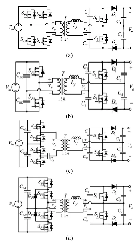 Fig. 6. (a) Asymmetrical half-bridge circuit. (b)–(d) 