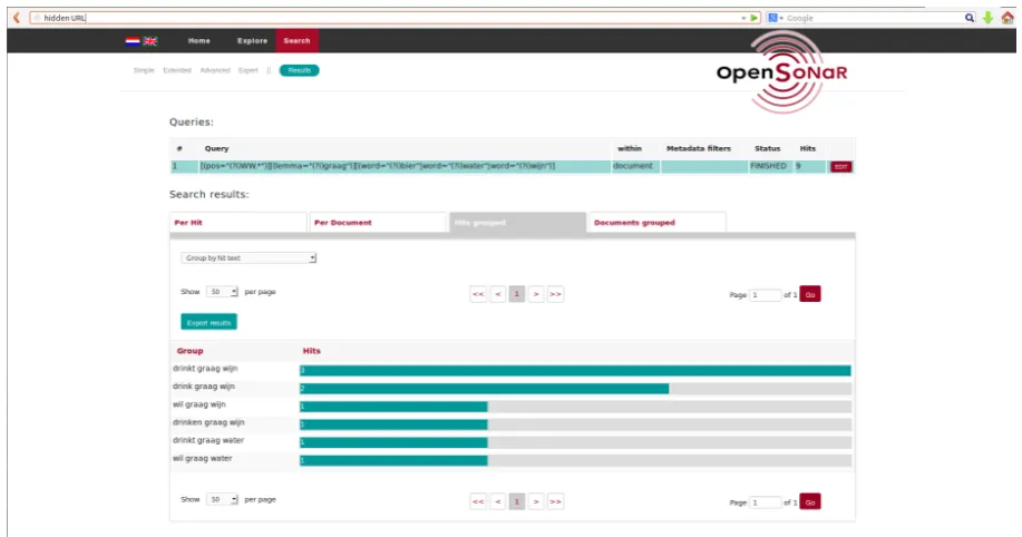 Figure 2: Grouped results of the advanced CQL-query having been built with Advanced Search queryboxes