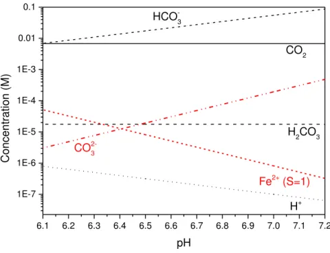 Figure 4. Equilibrium concentrations of species in the bulk solution as a function of pH in a 