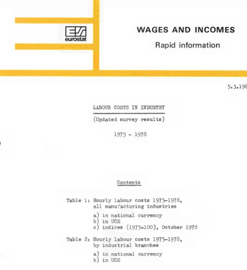 Table 1: Hourly labour costs I975-I978, 