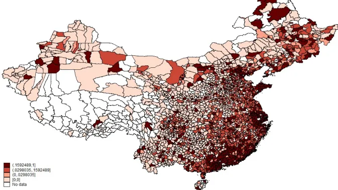 FIGURE 1 FDI Spatial Density Distribution at County Level in 2007 
