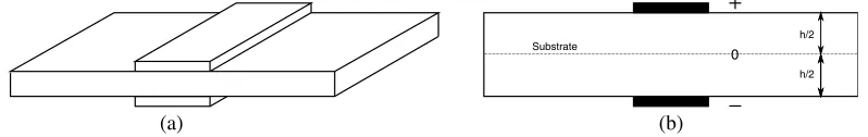 Figure 1. Double-sided parallel-strip line, (a) three dimensional view, (b) cross sectional view.
