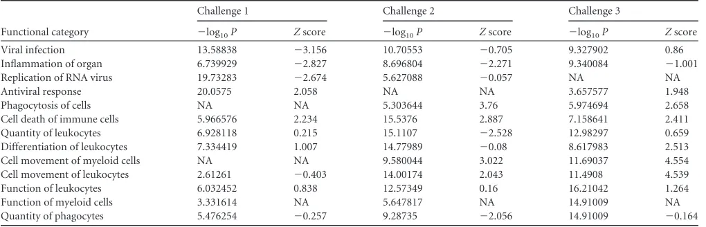 TABLE 1 Functional enrichment scores for protected PBG animals following the ﬁrst three challengesa