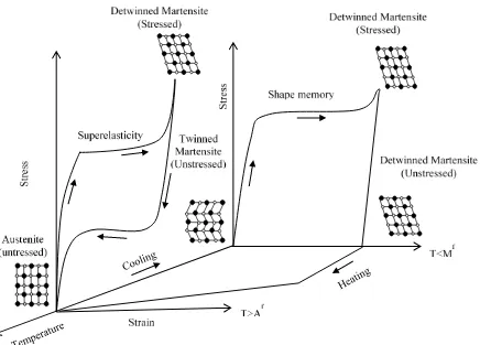 Figure 1. 4: Three-dimensional stress-strain-temperature diagram of NiTi shape memory alloy [25] 