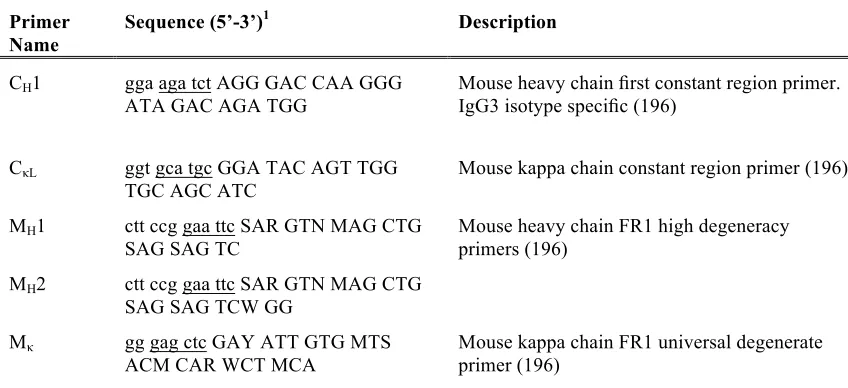 Table 7. Sequences of primers for mAb VH and VL chains RT-PCR. 