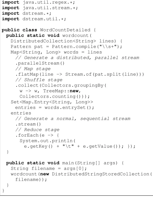 Fig. 14. Detailed word-count application using Distributed Streams.