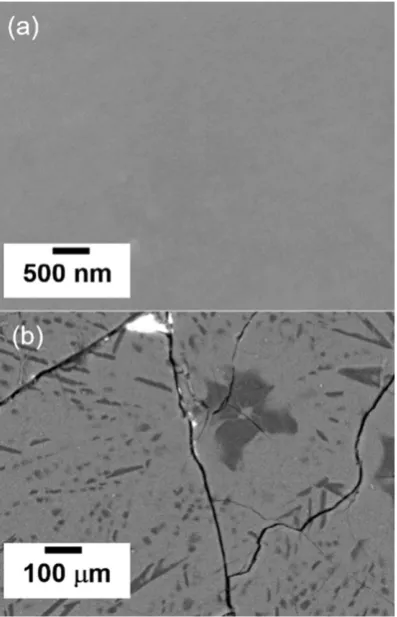 Fig. 3. SEM surface image of the sample ×1 (a) as fabricated, (b) after the in-situ hot stageXRD experiment.