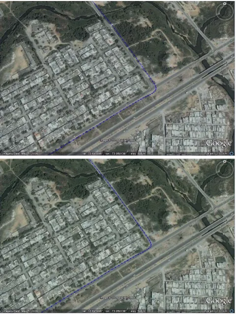 Figure 6. Track posted on Google Earth, without (top) and with (bottom) positional shifts