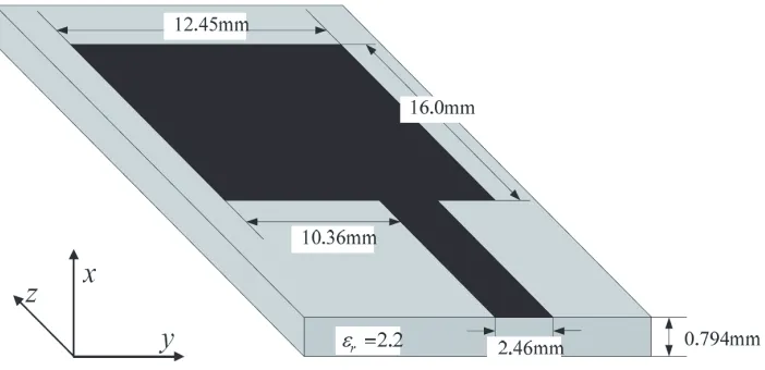 Figure 3. Geometry and dimensions of the microstrip patch antenna.