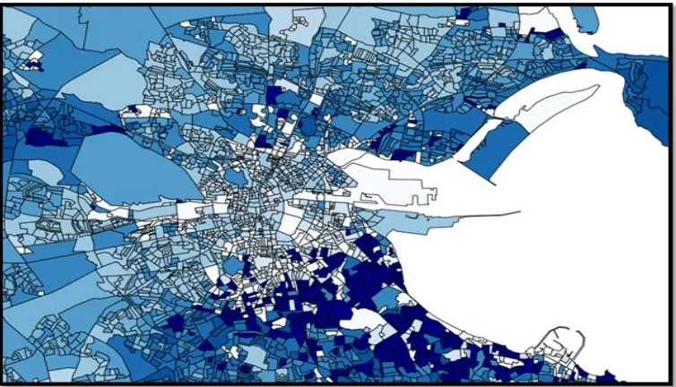 Fig. 6. Spatial distribution of likely early adopters for Census Small-Areas in Dublin (approx 100 households in