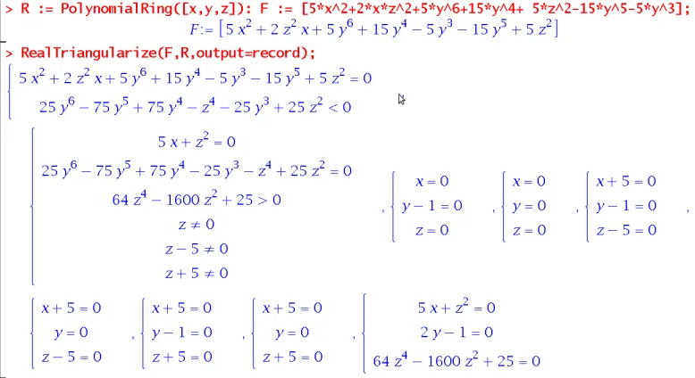 Figure 2.12: Output of the RealTriangularize command for the EVE surface