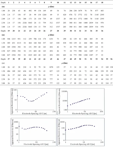 Figure 2. Examples of the obtained electric sounding curves. 