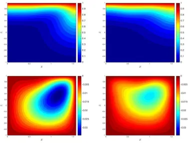 Figure 5: Concentration and streamfunction contours for both a homogeneous permeability ﬁeld (right