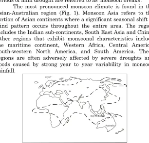 Fig. 1: Monsoon region countries including Indian sub-continent and Australia. --- line indicates monsoon region countries