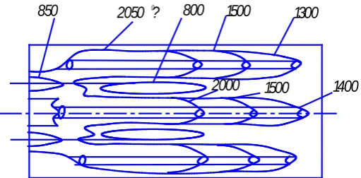 Figure 5. The distribution of isotherms over the torch volume in the combustion cham-ber with seven burners