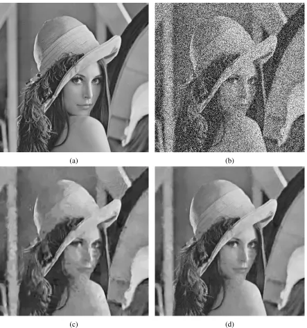 Figure 4.4: Performance of Denoised Image (a) Original Lena image (b) Noise image withσ = 100 (c) Original BM3D Algorithm (PSNR = 25.95) (d) Best BM3D Image (PSNR =29.21)