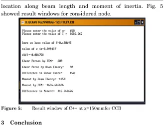 Figure 5:        Result window of C++ at x=150mmfor CCB 