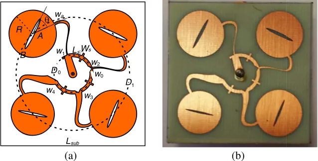 Figure 6. Layout and photograph of the proposed array. Dimensions are given in Table 1