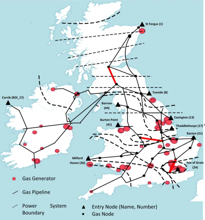 Fig. 2. GB and Irish power and gas network.