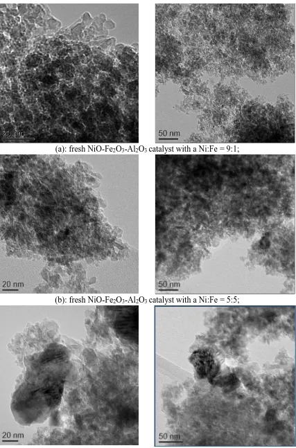 Fig. 3: TEM analysis results of fresh NiO-Feratios. 