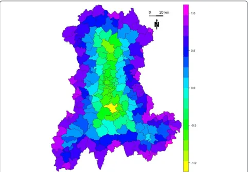 Figure 7 Values of the edge coefficient εi computed for each SU within the region. Each SU is assigned the value of the edge coefficient εicomputed for its centroid.