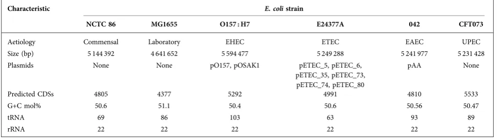 Table 1. Major features of the genome of E. coli NCTC 86 and several archetypal E. coli strains