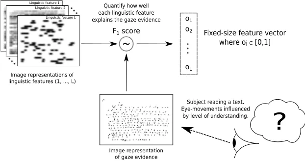 Figure 4: Schema of the methodology used in this work to estimate the distribution on how eachlinguistic feature explains subject’s reading behavior