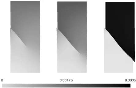 Figure 8: Evolution of the displacement field at t = 18 s, 22 s, 26 s