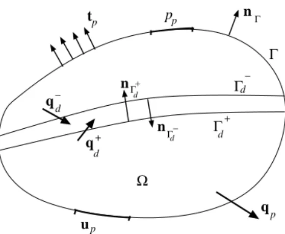 Figure 3: Body Ω with external boundary Γ and internal boundaries Γ +