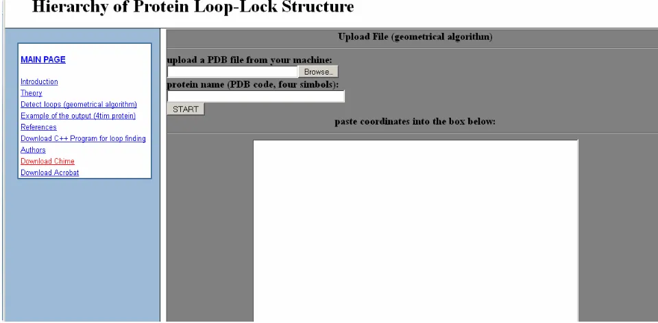 Figure 1. The “Detect loop” page to input a protein for detection of the loop-lock structure