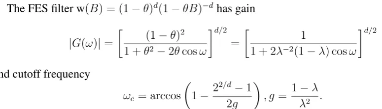 Figure 2 displays the combinations of�ing to a period of 6 observations, andinto consideration arethe same cutoff frequencybinations that will deliver ﬁltered estimates with comparable smoothness with respect to RM2006;for instance, we need, respectively i