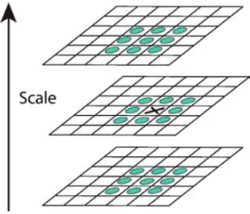 Figure 4.3: A representation of the Diﬀerence of Gaussian(DoG) scale space where each dotrepresents an interval image, wos Where, o is the image’s octave and s is the interval