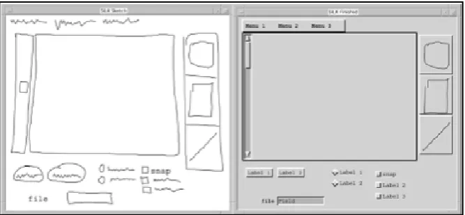 Figure 1. SILK. Left side: sketching widgets. Right side: transformed interface. 