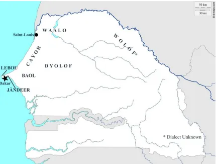 Figure 1: Map of Wolof Dialects in Senegal 