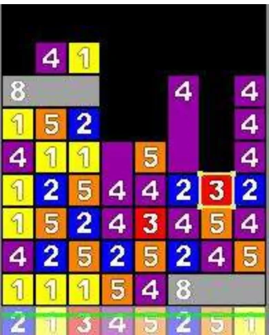 Figure 3-2: An adaptation of the game Blocksum. The player’s cursor is currently on a three block