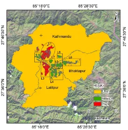 Figure 7. Land subsidence risk map of Kathmandu valley generated through GIS processing