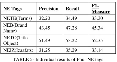 TABLE 5- Individual results of Four NE tags 