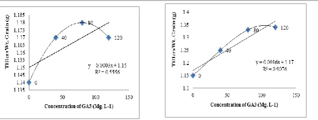 Fig. 23. Regression of tiller grain weight (g) with concentration of GA3     