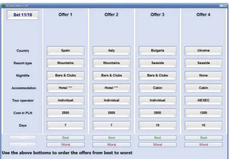 Figure 1. Example of choice scenario in the general holiday session 