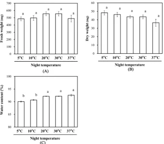 Figure 1. Effect of night temperature on the growth of red leaf lettuce plants. 