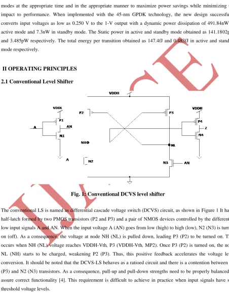 Fig. 1: Conventional DCVS level shifter  