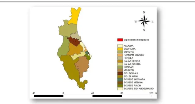 Figure 3. Spatial distribution of all organic plots in the governorate of Sousse   