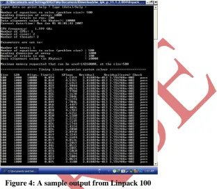 Figure 4: A sample output from Linpack 100 