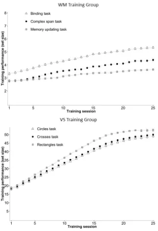 Figure 3. Training performance during working memory and visual search training. Maximum 