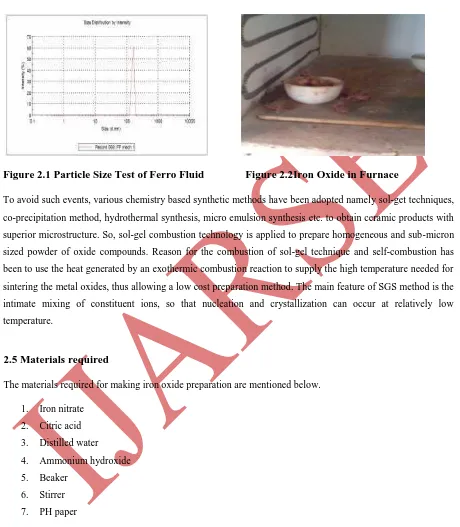 Figure 2.1 Particle Size Test of Ferro Fluid               Figure 2.2Iron Oxide in Furnace   